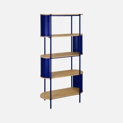 Bookshelf with curved metal and wood decor, 5 levels