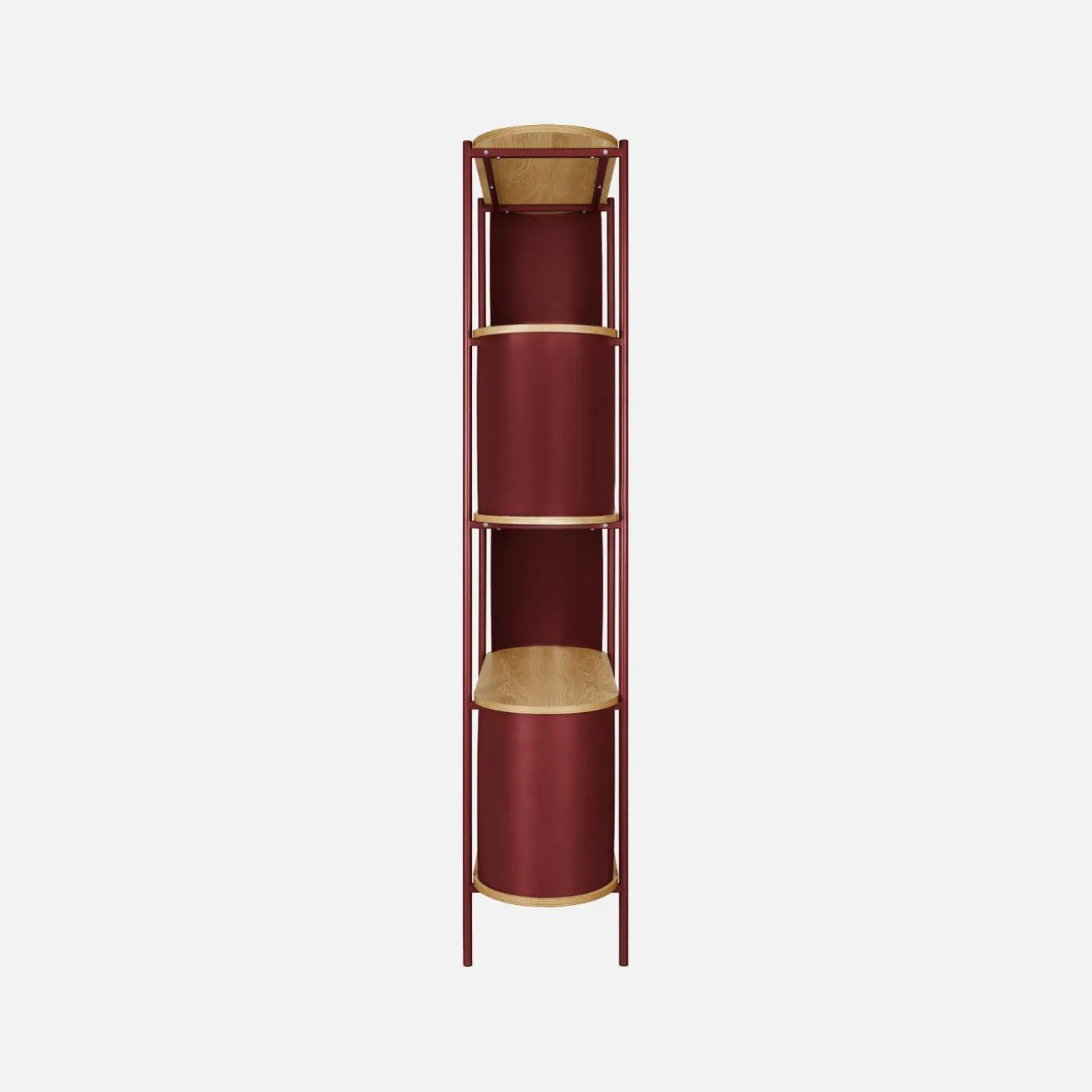 Bookshelf with curved metal and wood decor, 5 levels