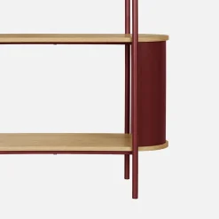 Bookshelf with curved metal and wood decor, 5 levels