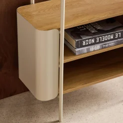 Bookshelf with curved metal and wood decor, 6 levels