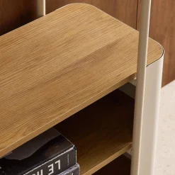 Bookshelf with curved metal and wood decor, 6 levels