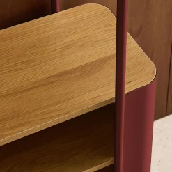 Bookshelf with curved metal and wood decor, 6 levels