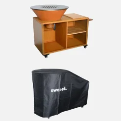 Brazier grill Ø80cm service table with storage spaces protective cover