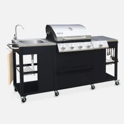 4-burner gas barbecue + 1 side burner, outdoor kitchen with sink