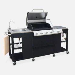 4-burner gas barbecue + 1 side burner, outdoor kitchen with sink