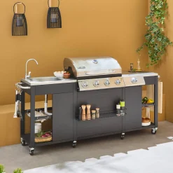 4-burner gas barbecue + 1 side burner, outdoor kitchen with sink