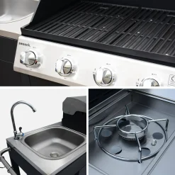 4-burner gas barbecue + 1 side burner, outdoor kitchen with sink