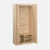 Cane and wood effect 2-door wardrobe with hanging space and storage units