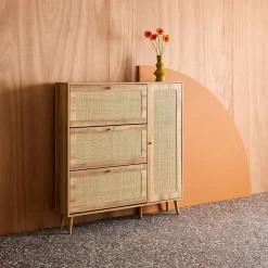 Canework shoe cabinet with 3 drawers