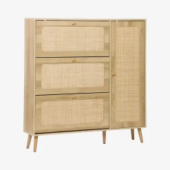 Canework shoe cabinet with 3 drawers
