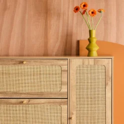 Canework shoe cabinet with 3 drawers