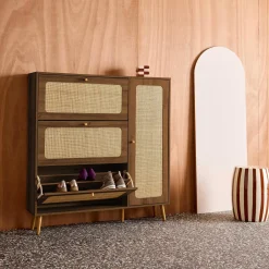 Canework shoe cabinet with 3 drawers