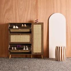 Canework shoe cabinet with 3 drawers