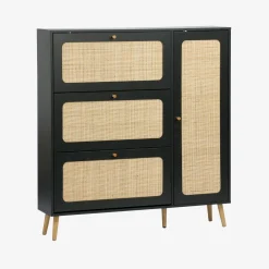 Canework shoe cabinet with 3 drawers