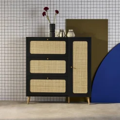 Canework shoe cabinet with 3 drawers