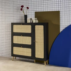 Canework shoe cabinet with 3 drawers