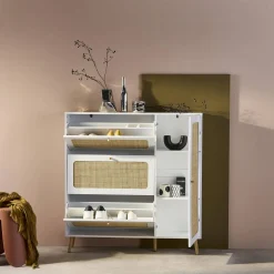 Canework shoe cabinet with 3 drawers