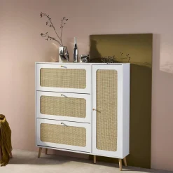 Canework shoe cabinet with 3 drawers