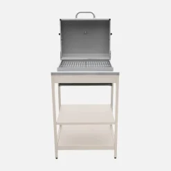 Charcoal barbecue grill stainless steel with shelves