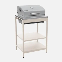 Charcoal barbecue grill stainless steel with shelves
