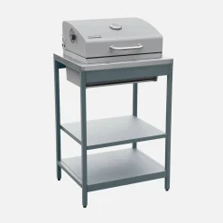 Charcoal barbecue grill stainless steel with shelves