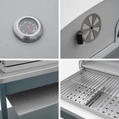 Charcoal barbecue grill stainless steel with shelves