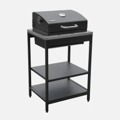 Charcoal barbecue grill stainless steel with shelves