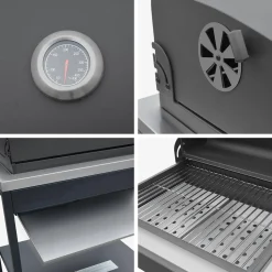Charcoal barbecue grill stainless steel with shelves