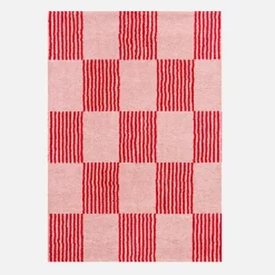 Checkerboard interior rug red and pink