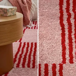 Checkerboard interior rug red and pink