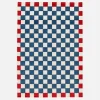 Checkered indoor/outdoor rug blue and red