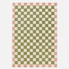 Checkered indoor/outdoor rug pink and green