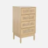 Chest of drawers wood and cane 4 drawers