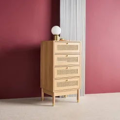 Chest of drawers wood and cane 4 drawers