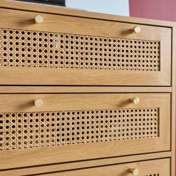 Chest of drawers wood and cane decoration 6 drawers