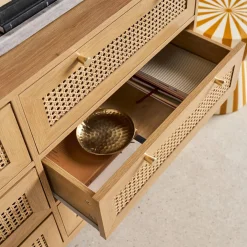 Chest of drawers wood and cane decoration 6 drawers