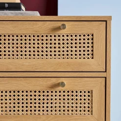 Chest of drawers wood and cane decoration 6 drawers