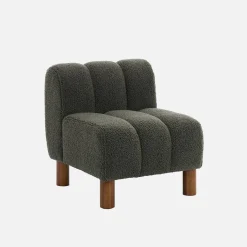 Children's armchair with rounded legs in rubberwood and boucle fabric