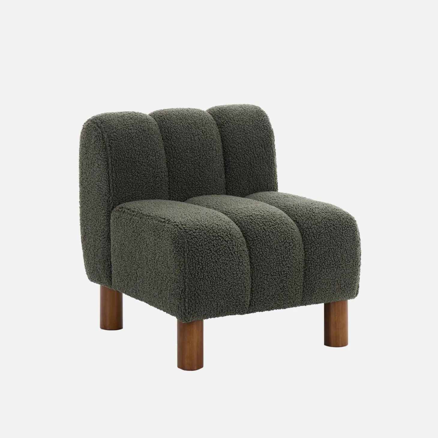 Children's armchair with rounded legs in rubberwood and boucle fabric