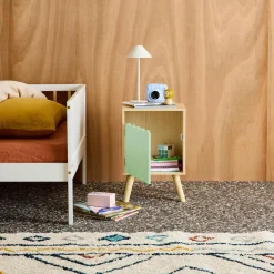 Children's bedside table, wood decor, 1 door