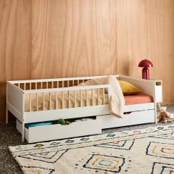Children's bed 90 x 190 cm natural pine with slatted base and 2 drawers