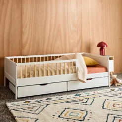 Children's bed 90 x 190 cm natural pine with slatted base and 2 drawers