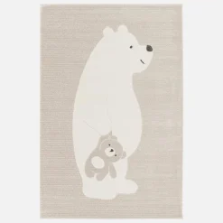 Children's beige rug, teddy bear print