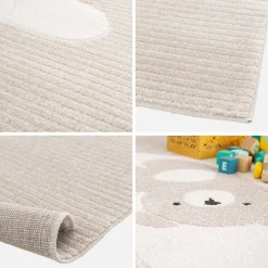 Children's beige rug, teddy bear print