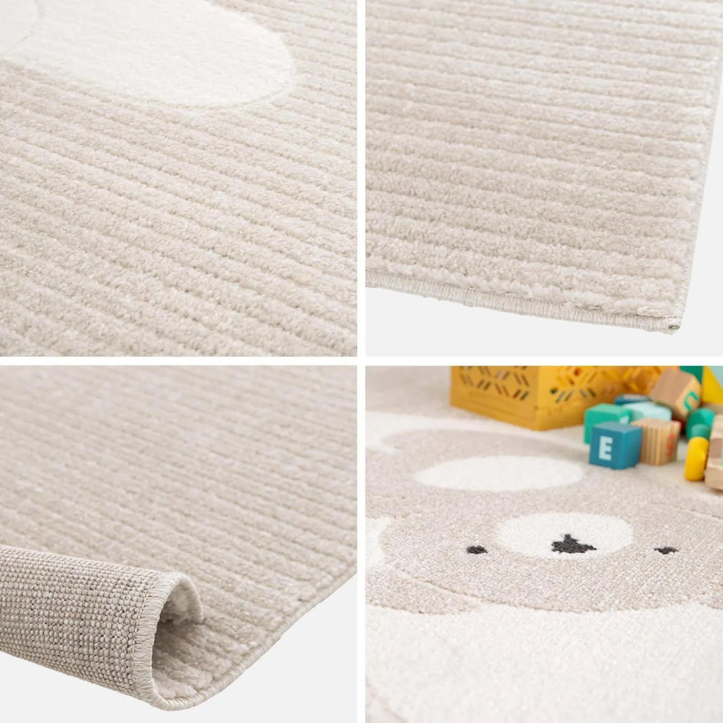 Children's beige rug, teddy bear print