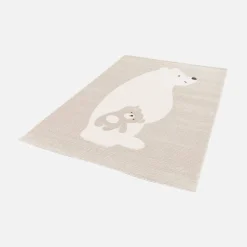 Children's beige rug, teddy bear print