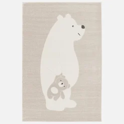 Children's beige rug, teddy bear print