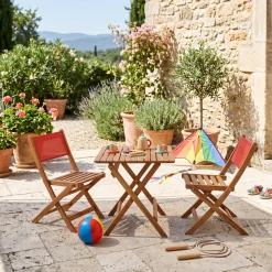 Children's bistro garden table + 2 chairs acacia wood