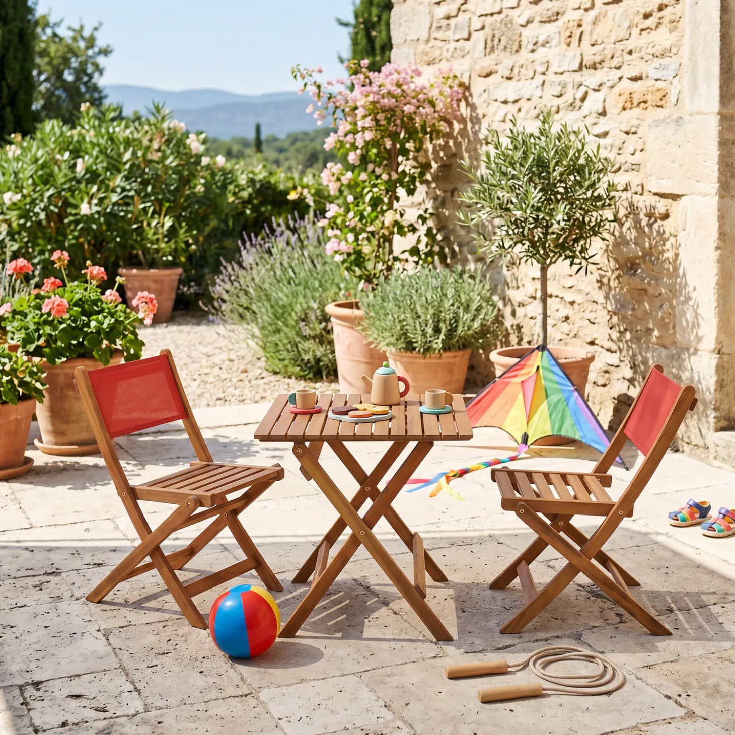 Children's bistro garden table + 2 chairs acacia wood