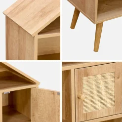 Children's bookshelf with wooden and cane effect
